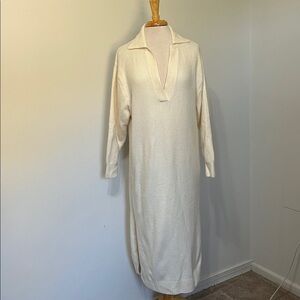 H&M Alpaca blend Cream Knit Sweater Long Sleeve Oversized Maxi Dress Size Small